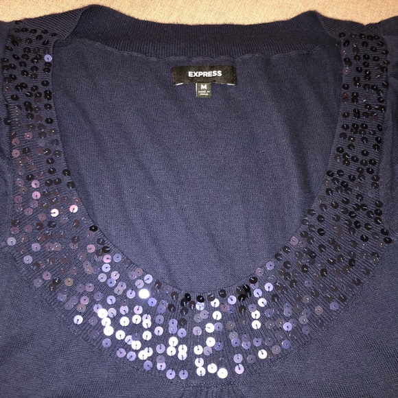 Express - Navy Short-Sleeve Top with Sequence - Picture 5 of 6